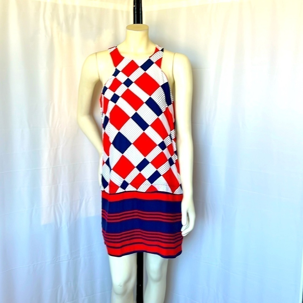 Alice & Trixie Silk Red White Blue Sleeveless Silk Mini Dress